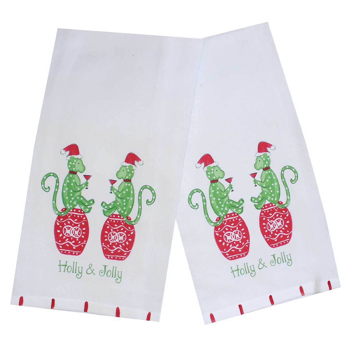 Holly & Jolly Chinoiserie Monkeys Holiday Tea Towel