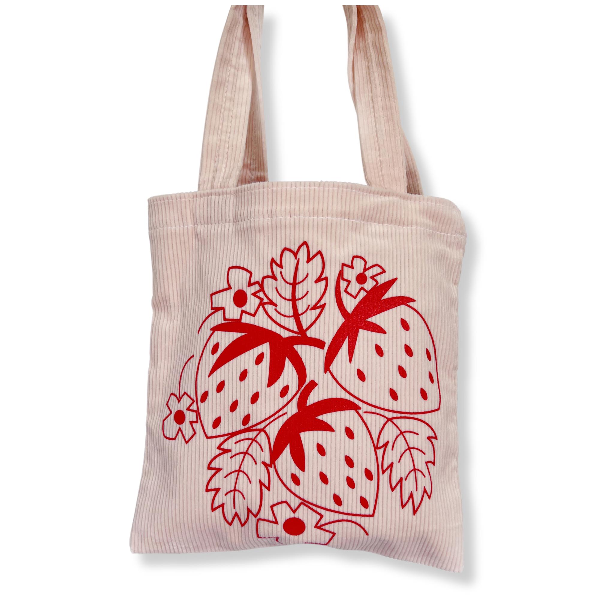 Strawberries Corduroy Tote Bag