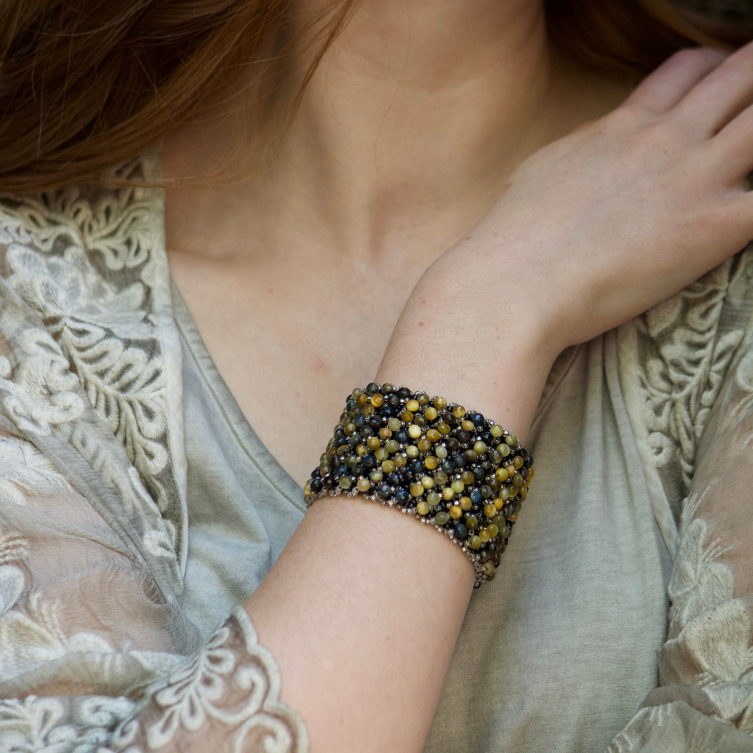 Golden Blue Tiger-Eye Cuff Bracelet