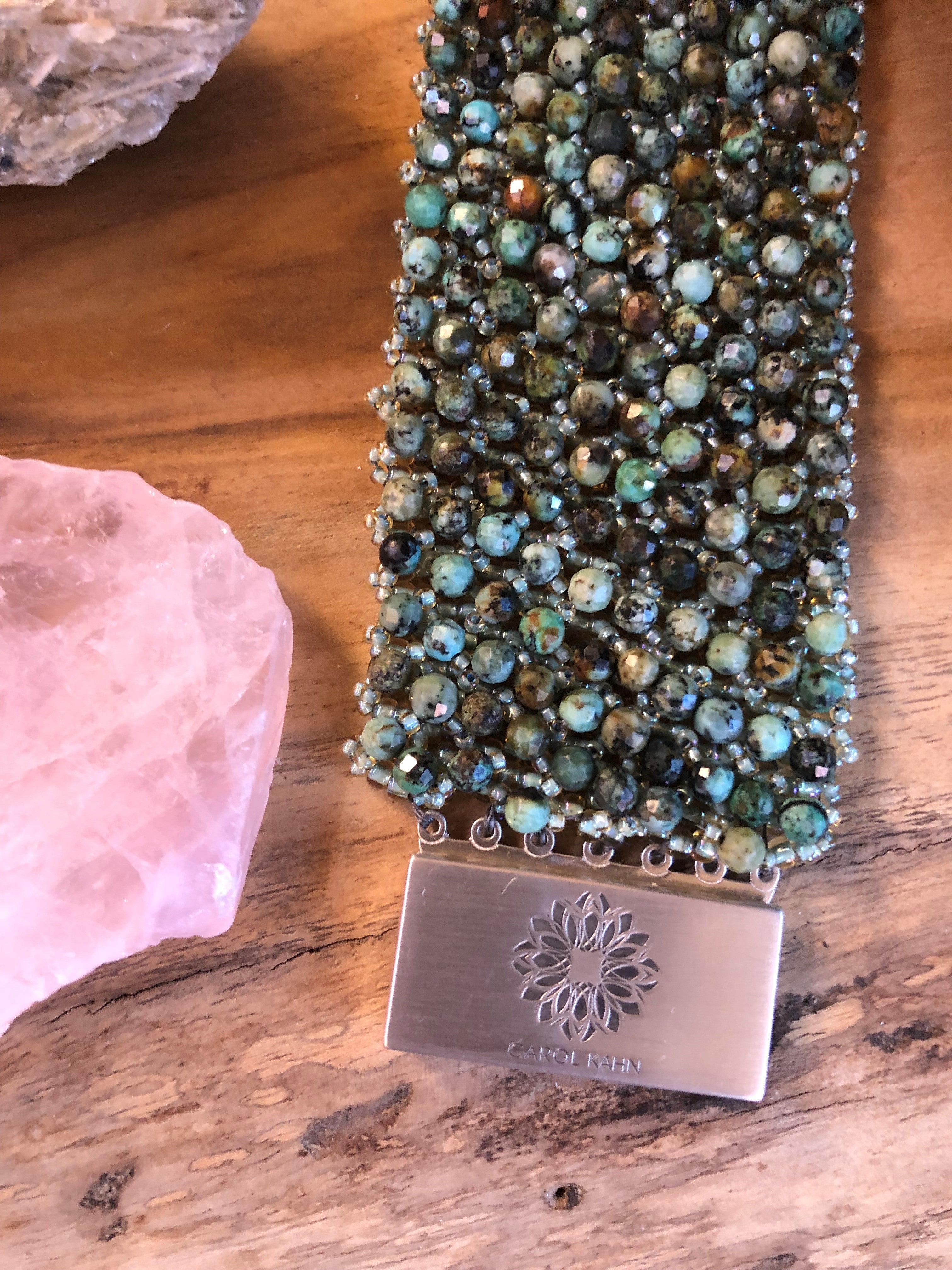 African Turquoise Beaded Cuff Bracelet
