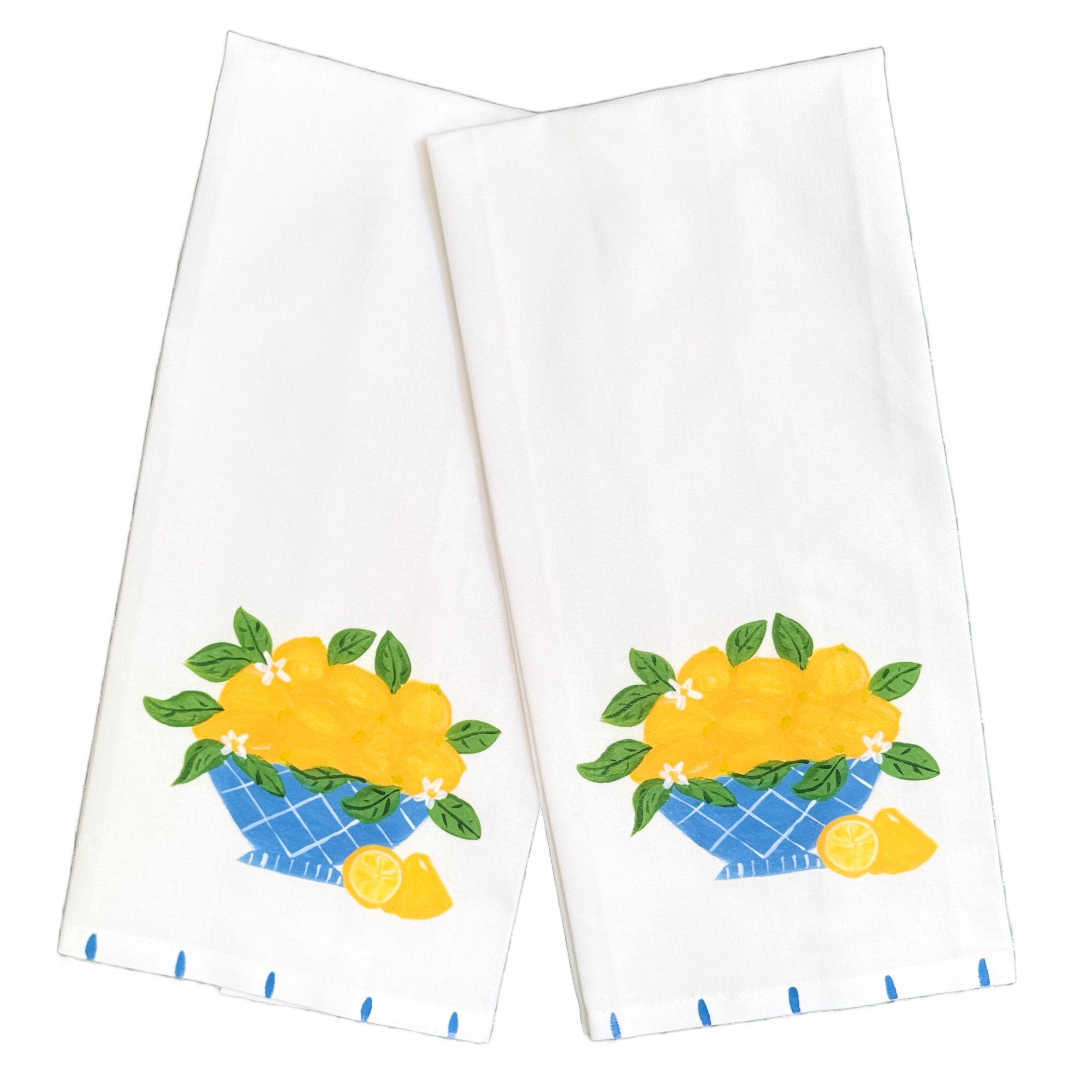 Blue Bowl of Lemons Tea Towel