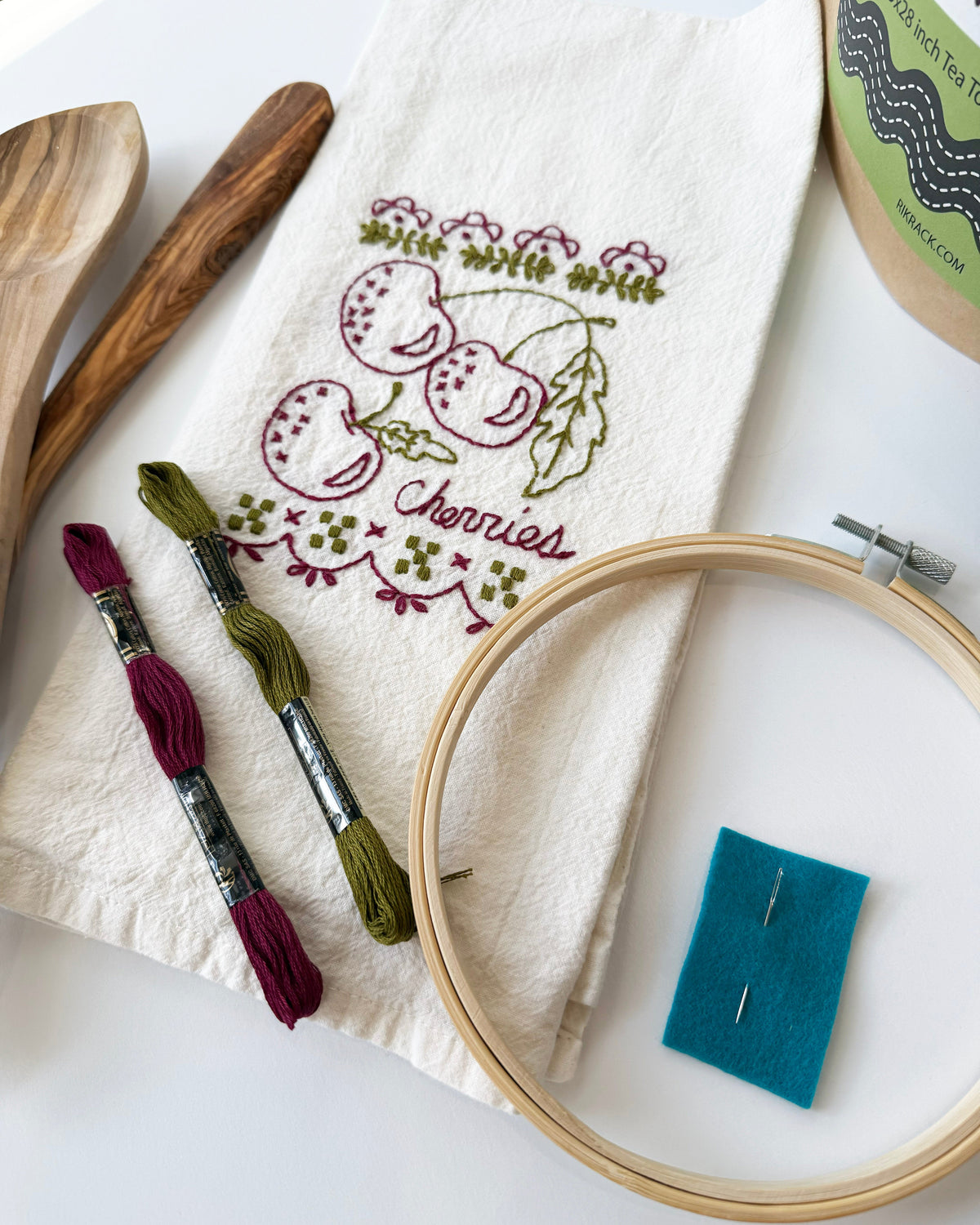 Cherries Tea Towel Embroidery Kit