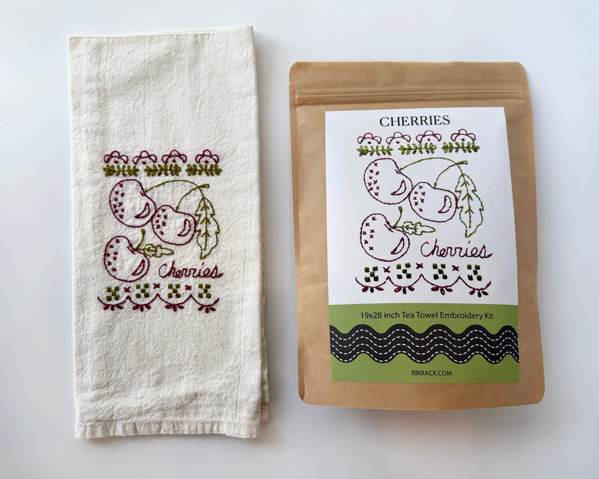 Cherries Tea Towel Embroidery Kit