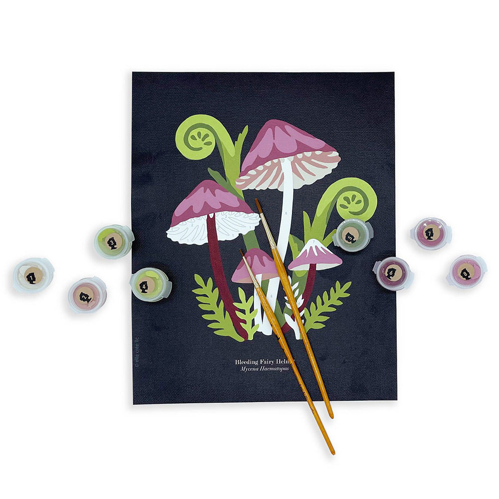 Bleeding Fairy Helmet Mushrooms | 8x10 paint-by-number kit