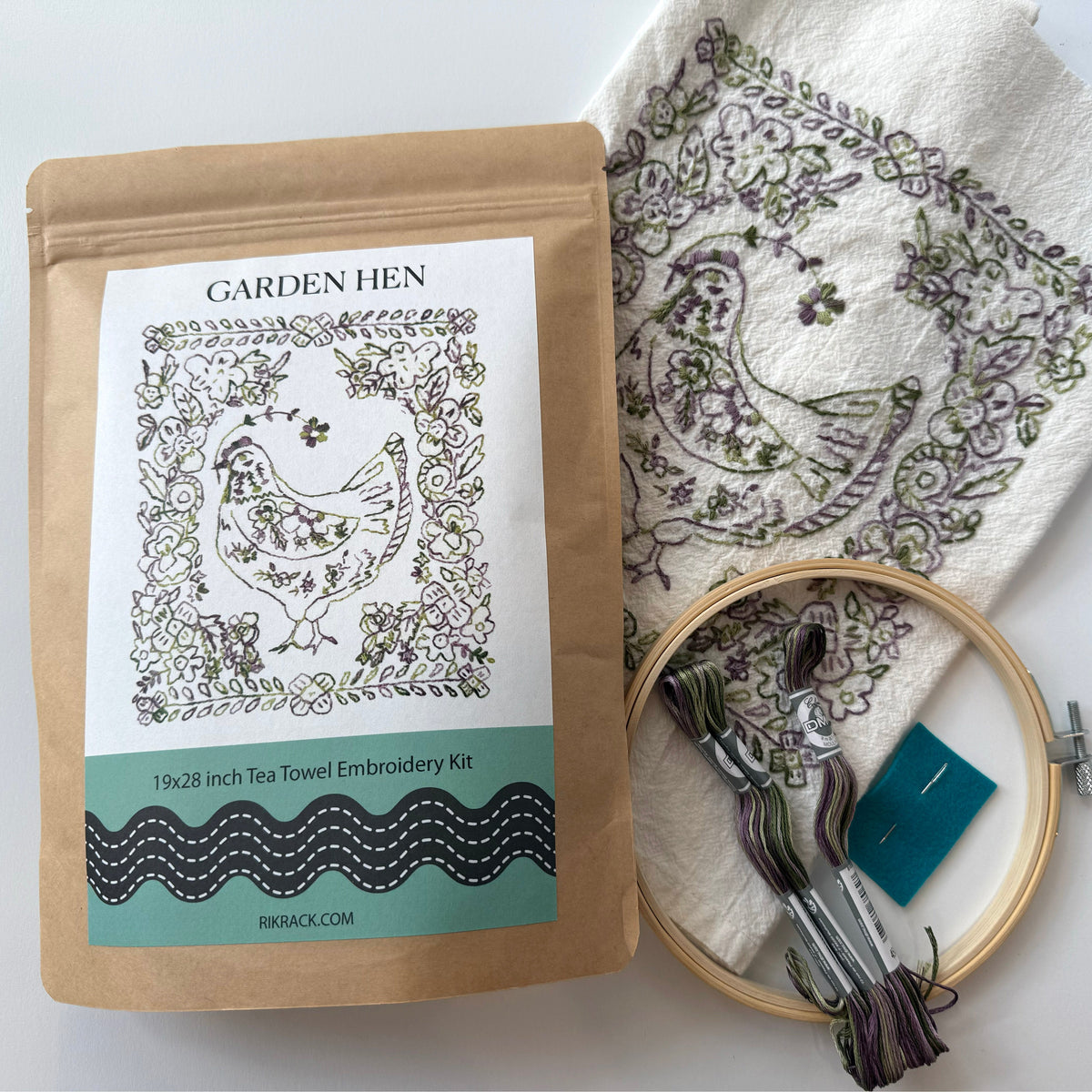 Garden Hen Tea Towel Embroidery Kit