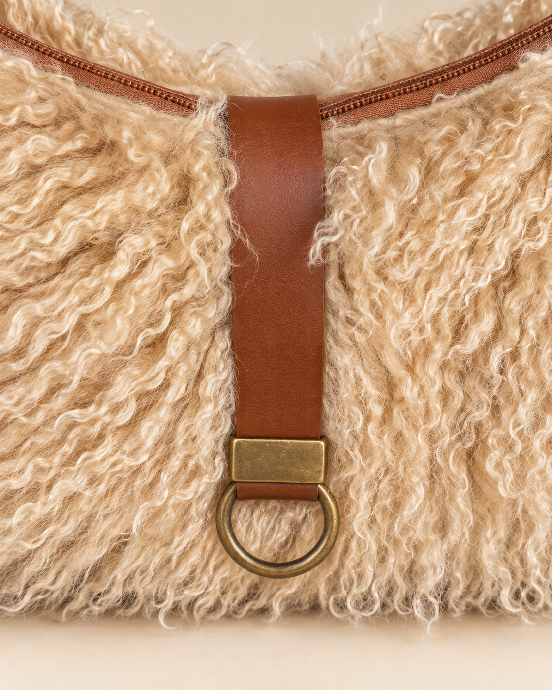 Butterscotch Tall Lulu, Faux Fur Handbag with Leather Toggle