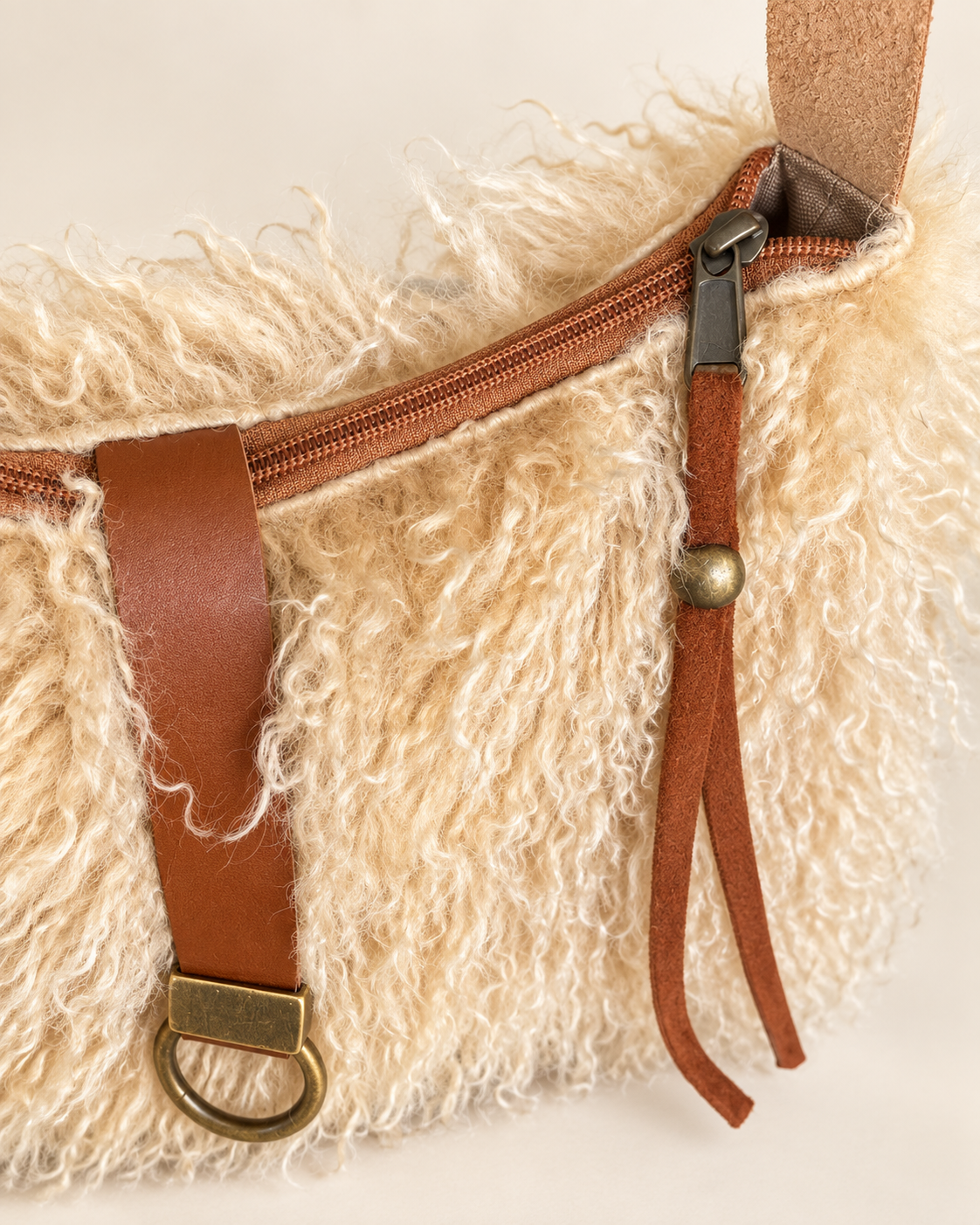 Butterscotch Tall Lulu, Faux Fur Handbag with Leather Toggle