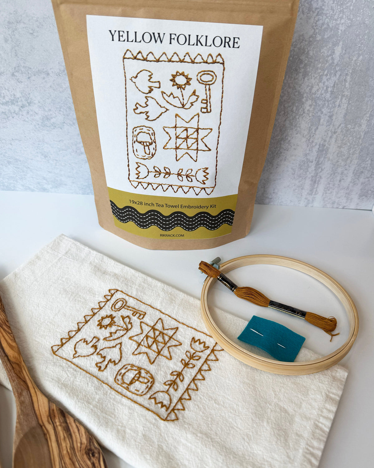 Yellow Folklore Tea Towel Embroidery Kit