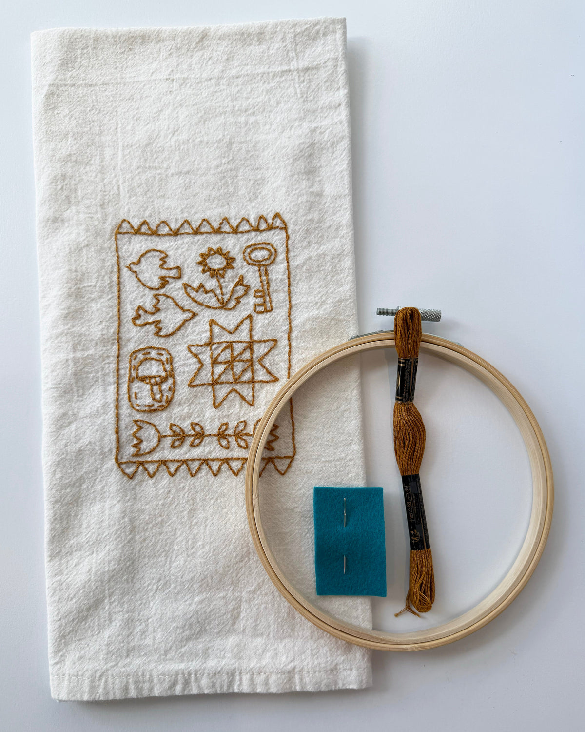 Yellow Folklore Tea Towel Embroidery Kit